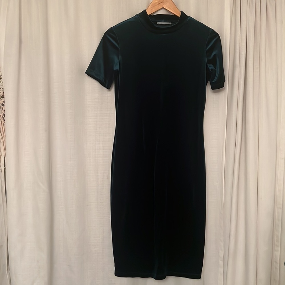 Velvet green mock turtleneck tunic dress